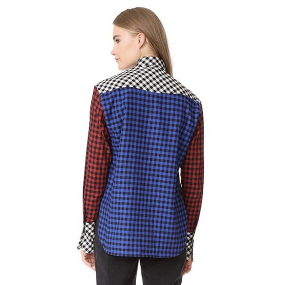NWT! Petersyn x Revolve •S• Carnaby Tartan Plaid Red White Blue Shirt Pearl Snap - Picture 2 of 12